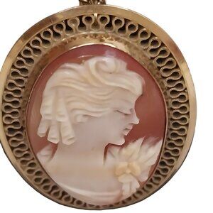 Vintage Signed Winard 1/20 12K GF Cameo Shell Carved Necklace Clip on Earrings